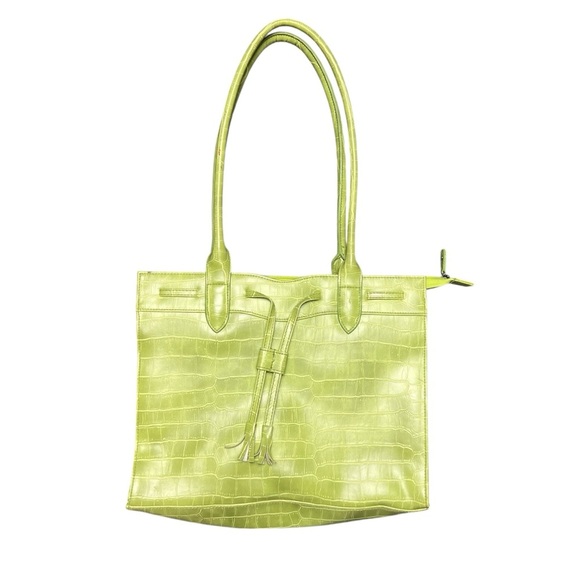 Light Green Croc Embossed Faux Leather Shoulder Bag Essential Tote - Picture 1 of 6